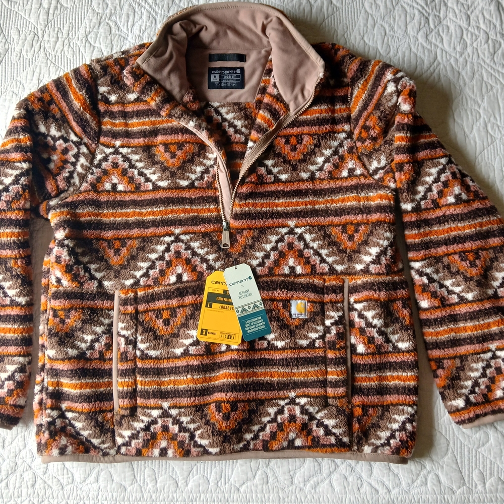 Carhartt x Bethany Yellowtail Women's Fleece Brown and Orange Half Zip Pullover